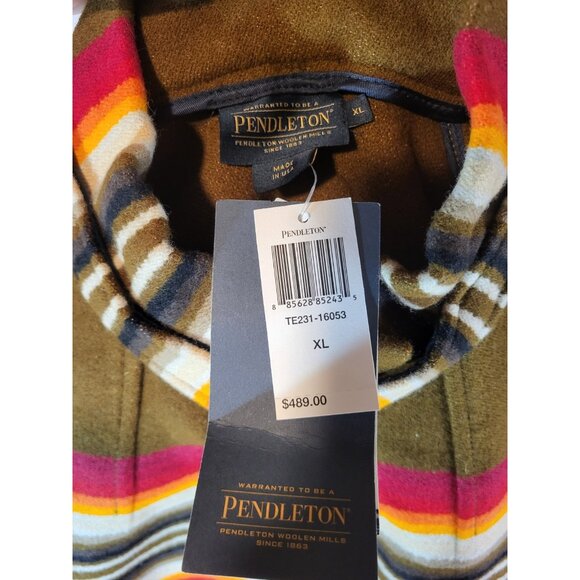 Pendleton Olive and Multicolor Striped Pea Coat - Picture 9 of 11